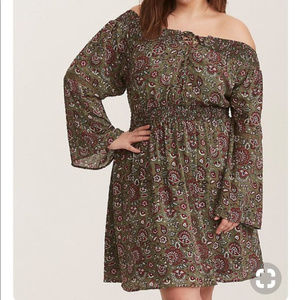 Olive Green Floral Skater Dress